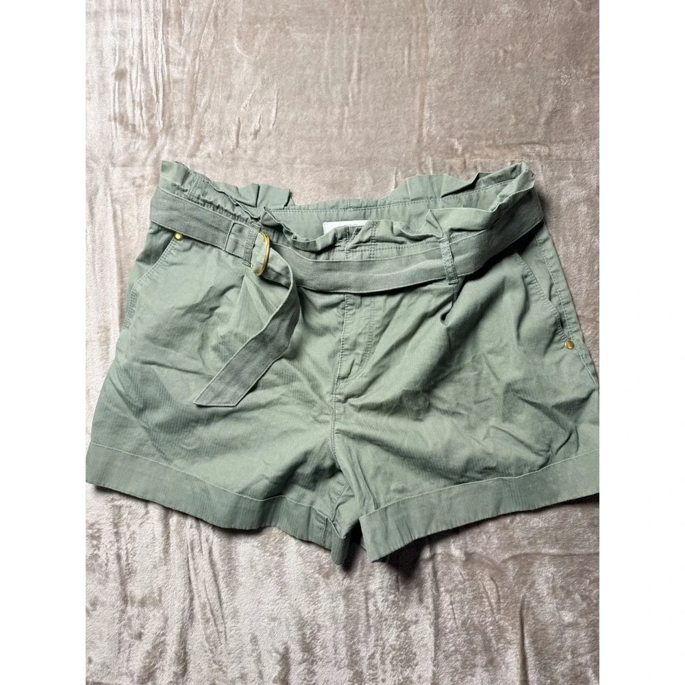 LOFT Green Paperbag Waist Belted‎ Shorts Womens Size 8 High Rise Utility Preppy